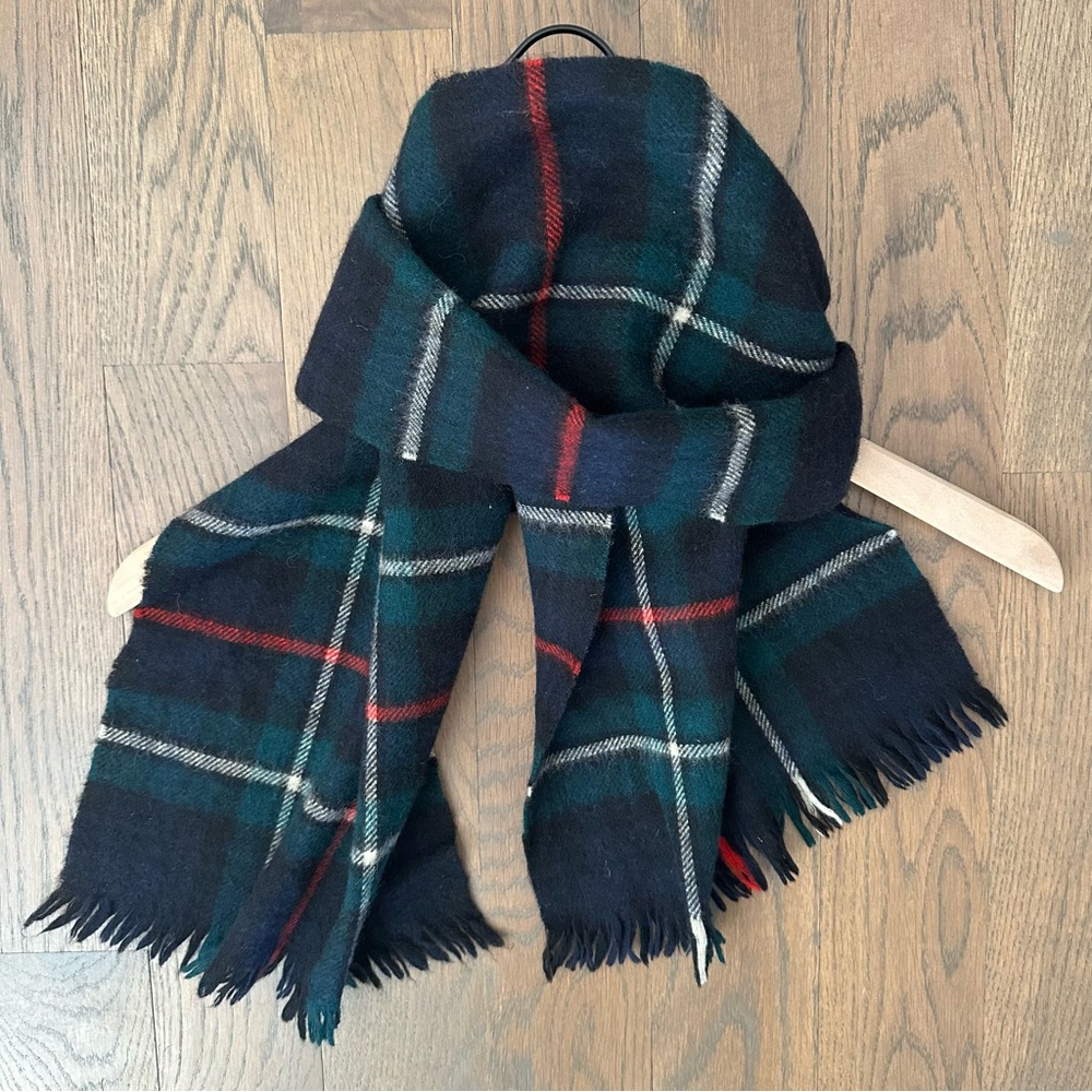 Johnston's of Elgin Mackenzie Tartan Plaid Wool Scarf Green, Black, Red, White